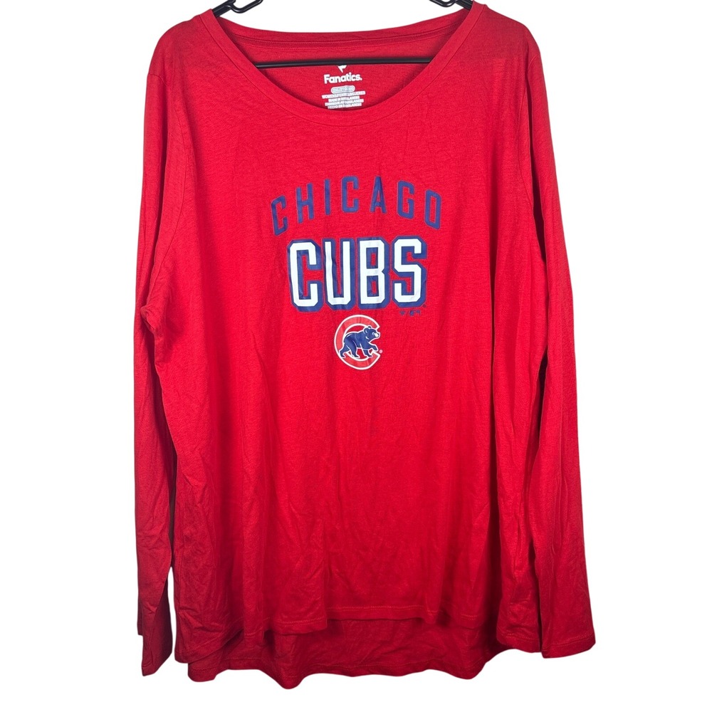 Fanatics Chicago Cubs MLB Womens Red Long Sleeve Graphic T-Shirt NWT Size XL‎